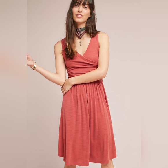 Maeve by Anthropologie Nora Textured Sleeveless Faux Wrap A-line Dress Rust XS - Picture 15 of 15